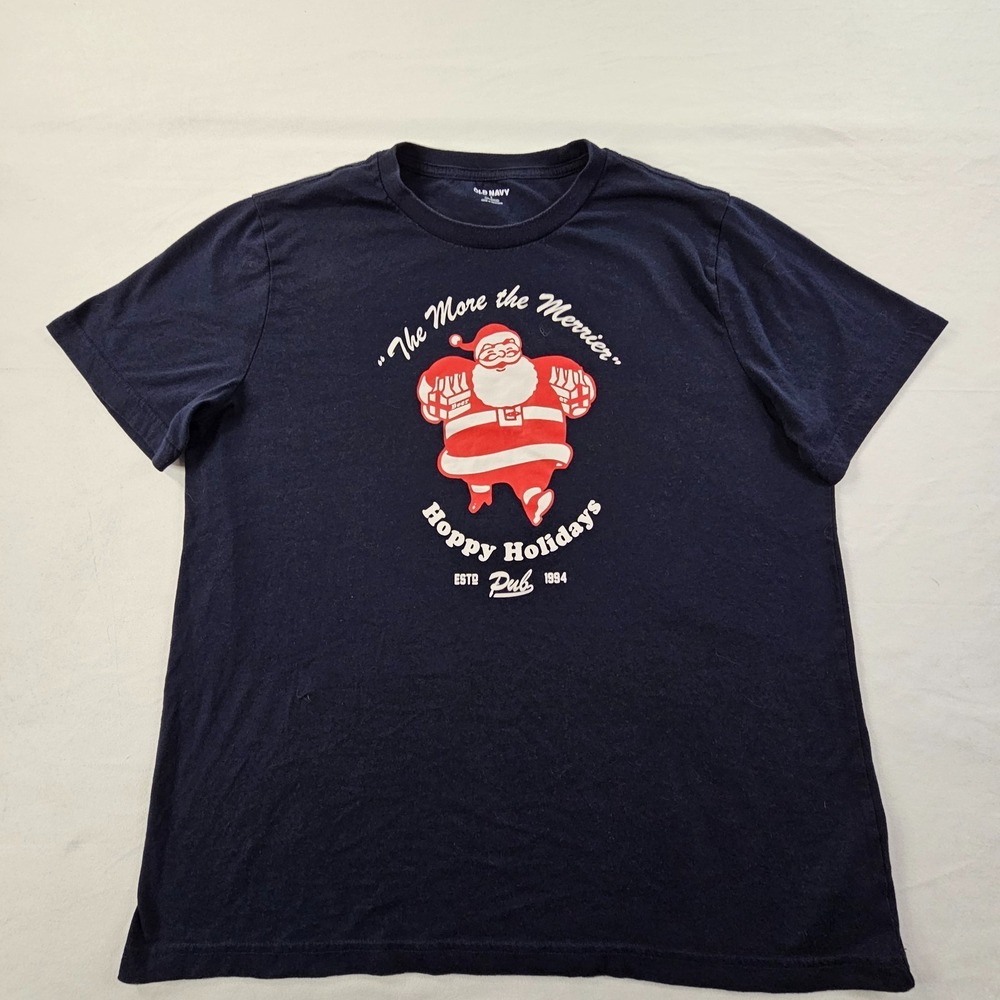 More‎ the Merrier Santa Claus Christmas Blue Short Sleeve T-Shirt Men's L